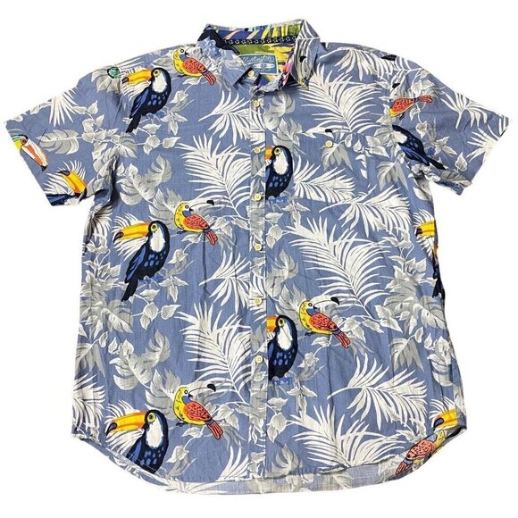 Huntington Beach Hawaiian Shirt Toucan Bird Printed Aloha Tropical Leaf - Picture 1 of 12